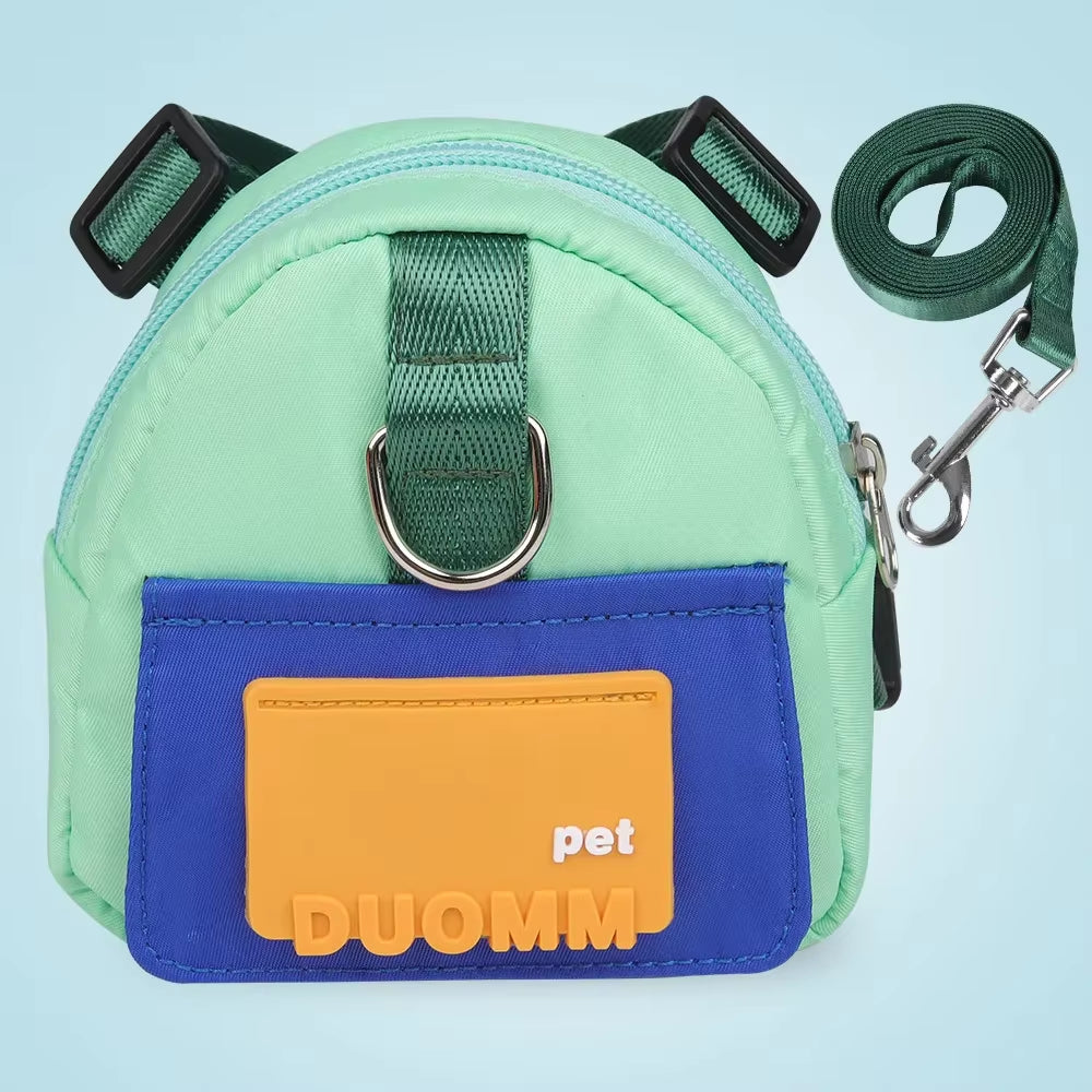 Pet Snack Storage Bag Pet Backpack with Harness Collar Outdoor Adjustable Harness Backpack Suitable Pet Travel Walk
