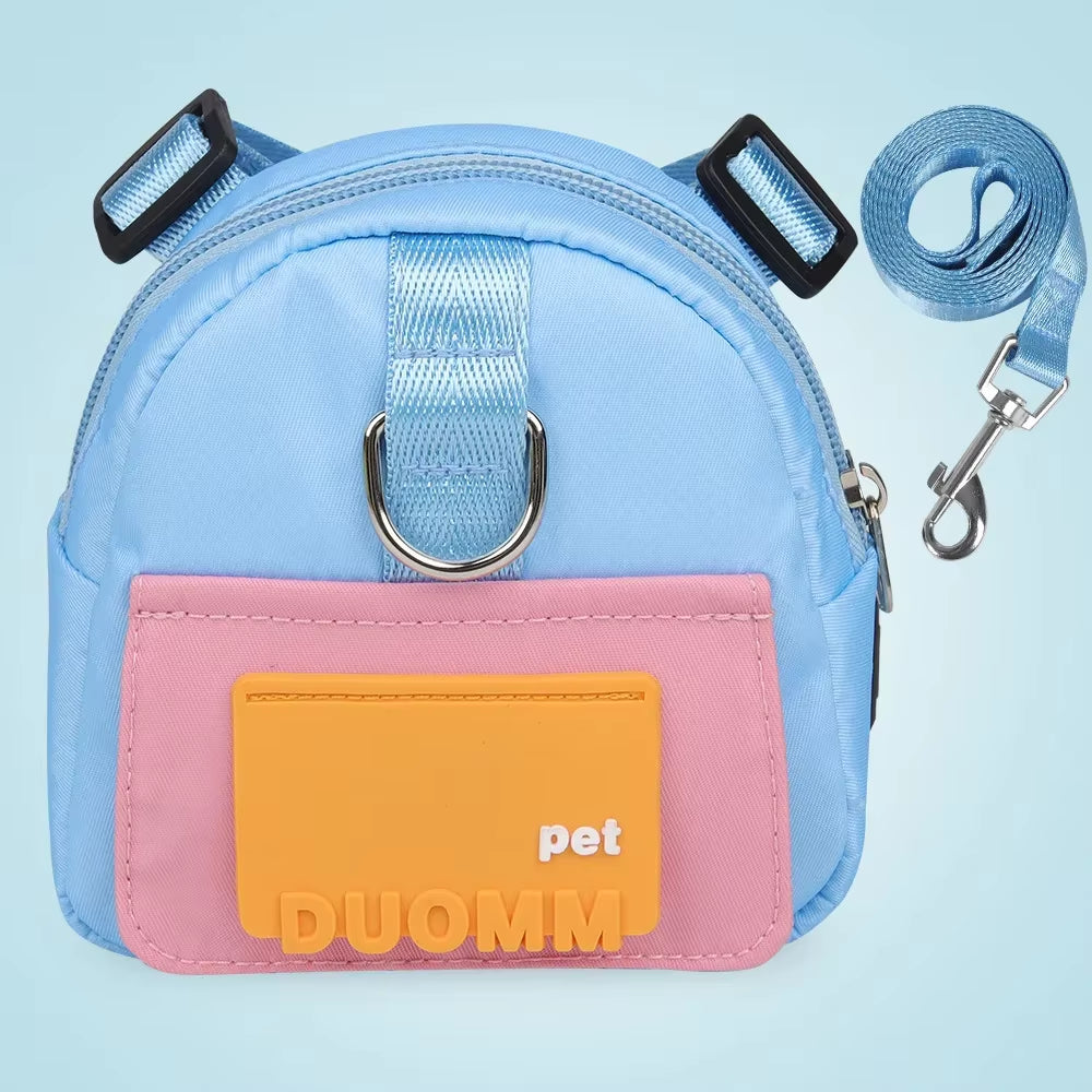 Pet Snack Storage Bag Pet Backpack with Harness Collar Outdoor Adjustable Harness Backpack Suitable Pet Travel Walk