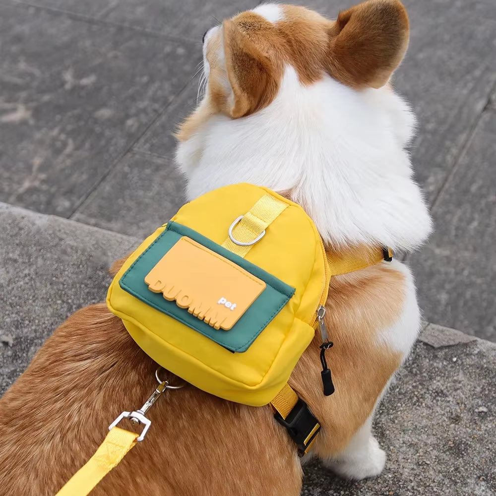 Pet Snack Storage Bag Pet Backpack with Harness Collar Outdoor Adjustable Harness Backpack Suitable Pet Travel Walk