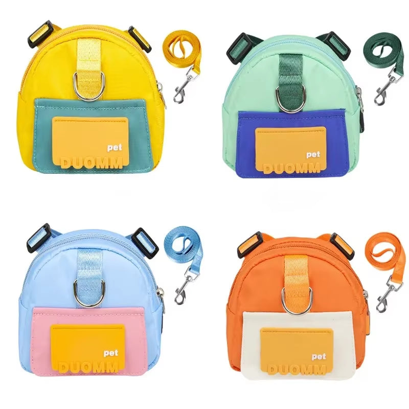 Pet Snack Storage Bag Pet Backpack with Harness Collar Outdoor Adjustable Harness Backpack Suitable Pet Travel Walk